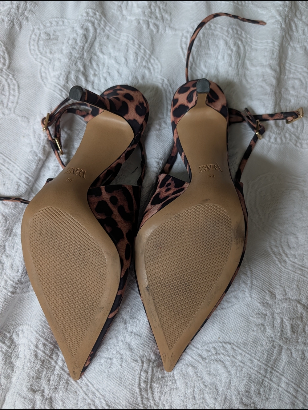 ZARA Leopard Print Pointed Toe Slingback Heels in Brown - Picture 4 of 4